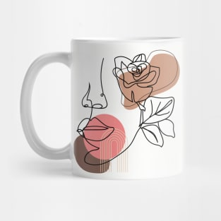 Line Art Women Face With Flower Mug